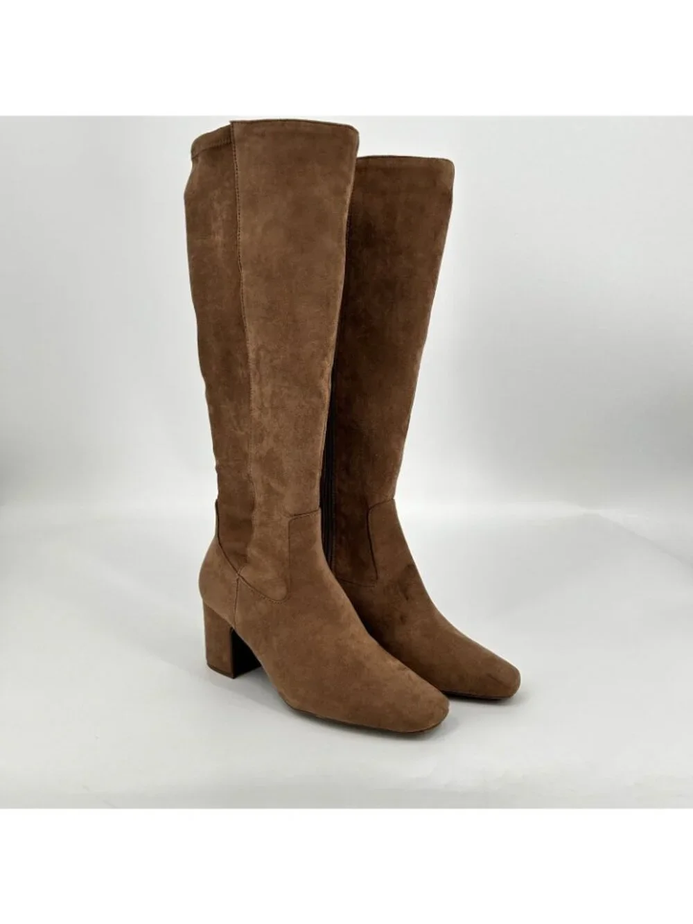 Anne Klein Toronto Knee High Boots Taupe Size 8 WC Faux Suede Square Toe Zip